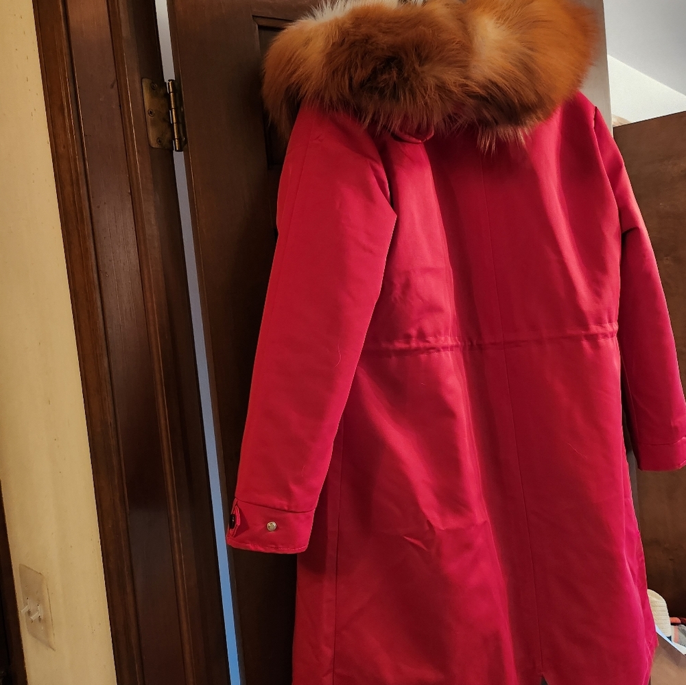 Fox trimmed and lined hooded coat